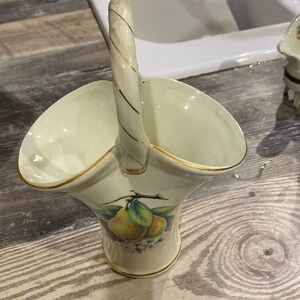 Decorative basket style vase with fruit design